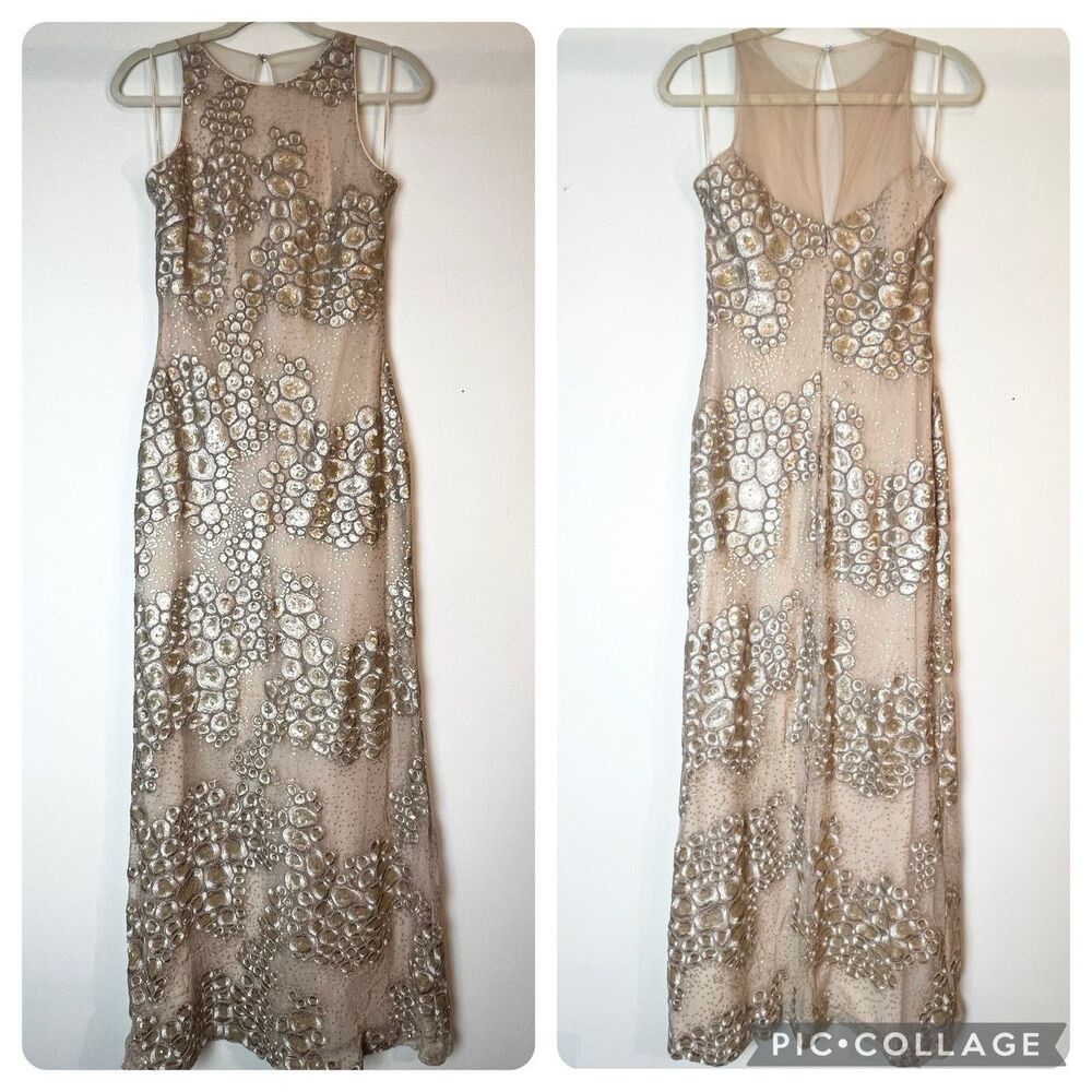Badgley Mischka Silver, Gold, Cream, and Nude Formal Dress